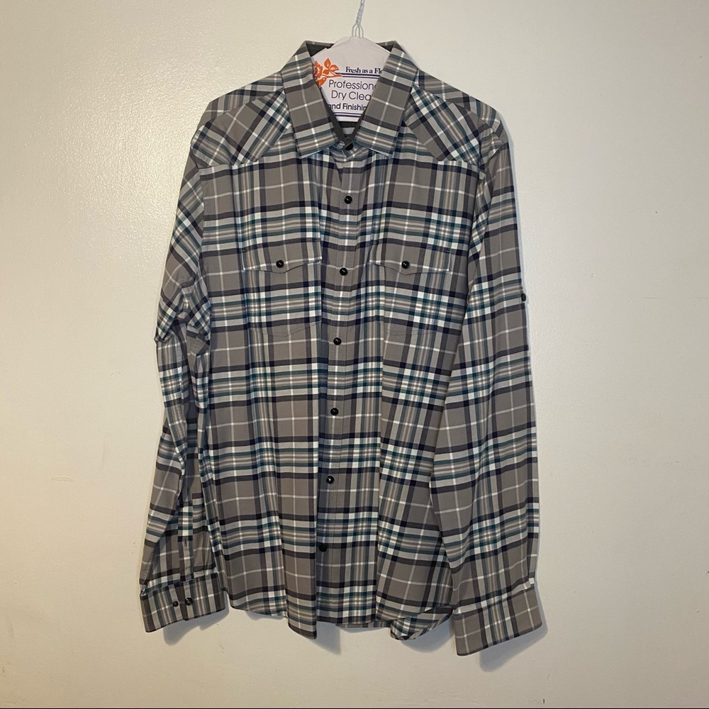 Express Fitted Snap Button Down Shirt Men's Sz X-Large Western Long Sleeve Plaid